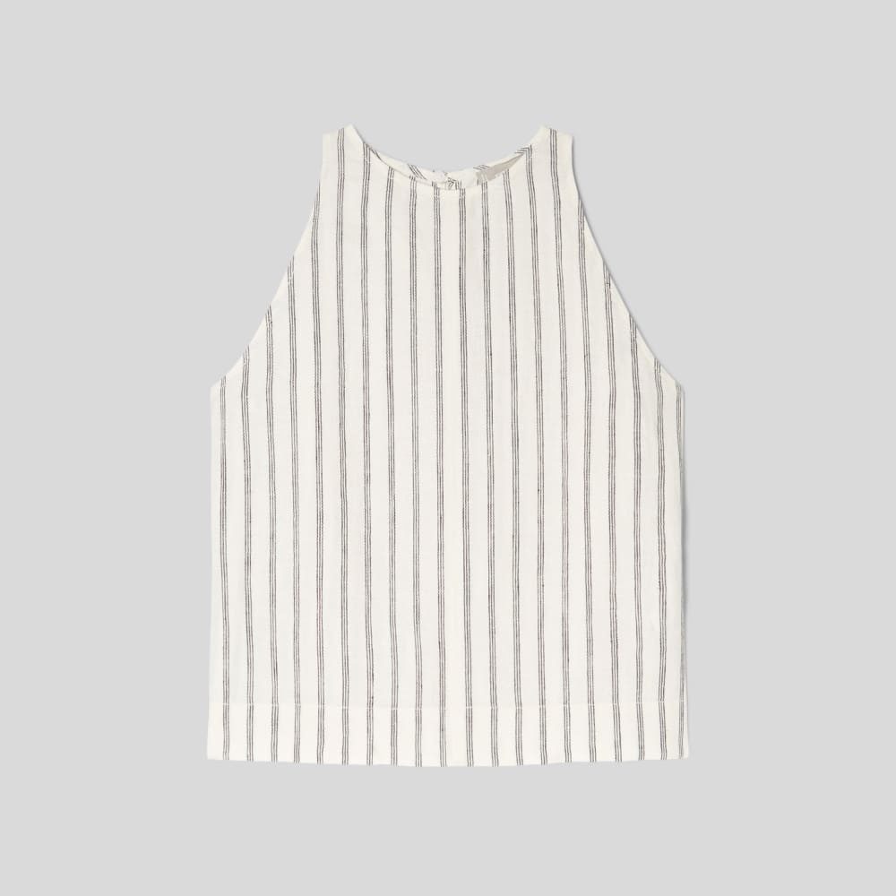 The Linen High-Neck Tank | Black / Canvas Tan