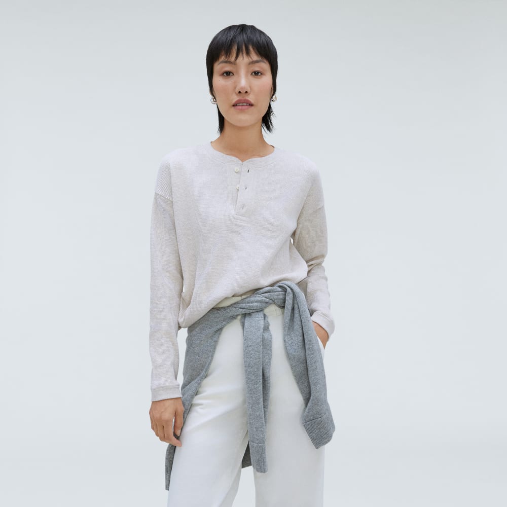 The Organic Cotton Waffle Henley | Heathered Tan