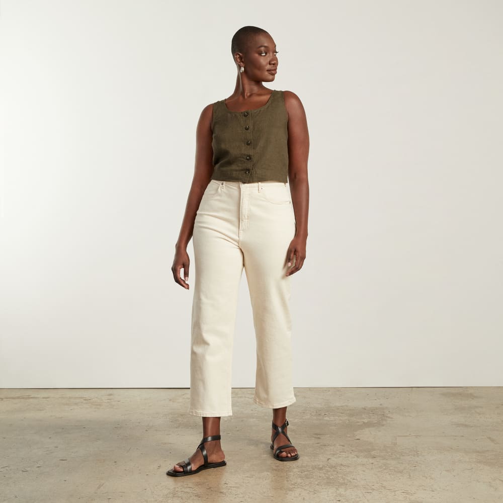 The Linen Button-Front Crop Tank | Beech