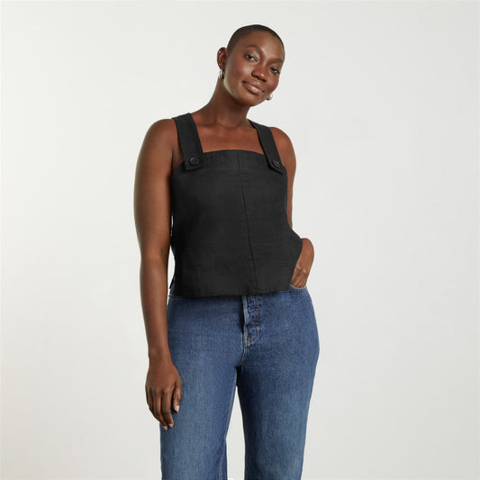 The Apron Linen Tank | Black