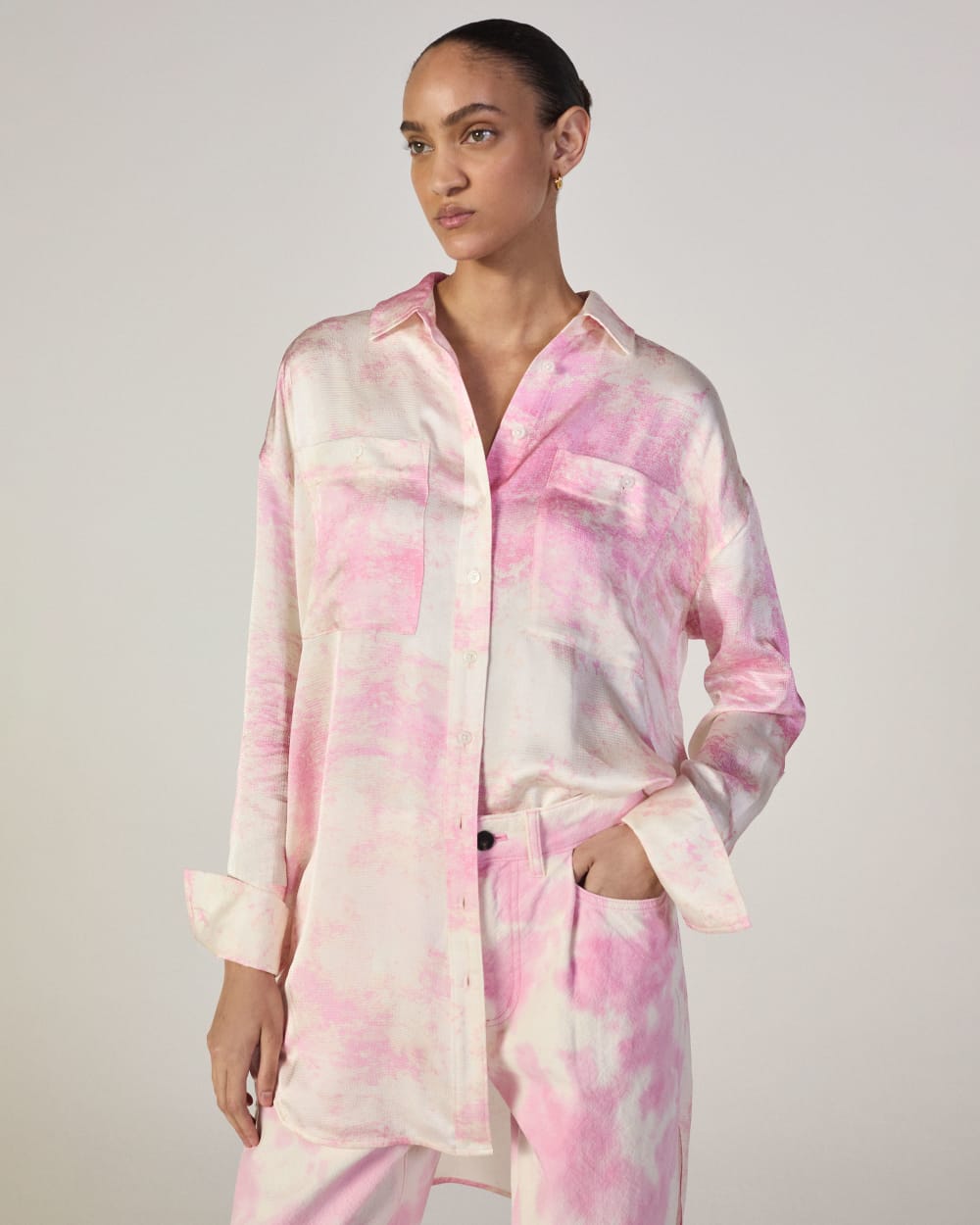 The Everlane x Marques' Almeida Satin Tie-Dye Shirt | Pink Tie-Dye