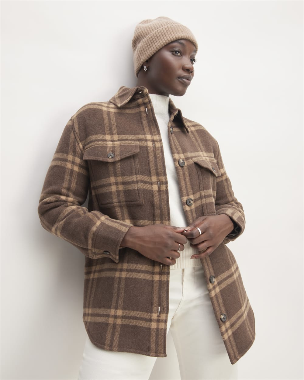 The Cashmere Fine Rib Beanie | Heathered Woodsmoke