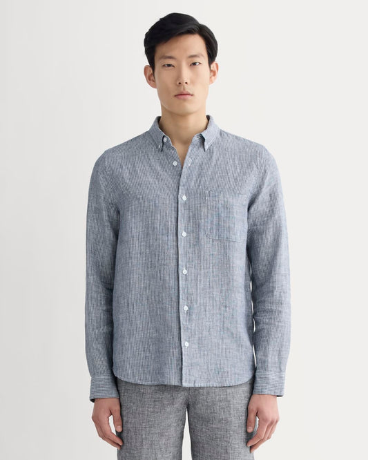 The Classic Shirt in Linen | White / Blue
