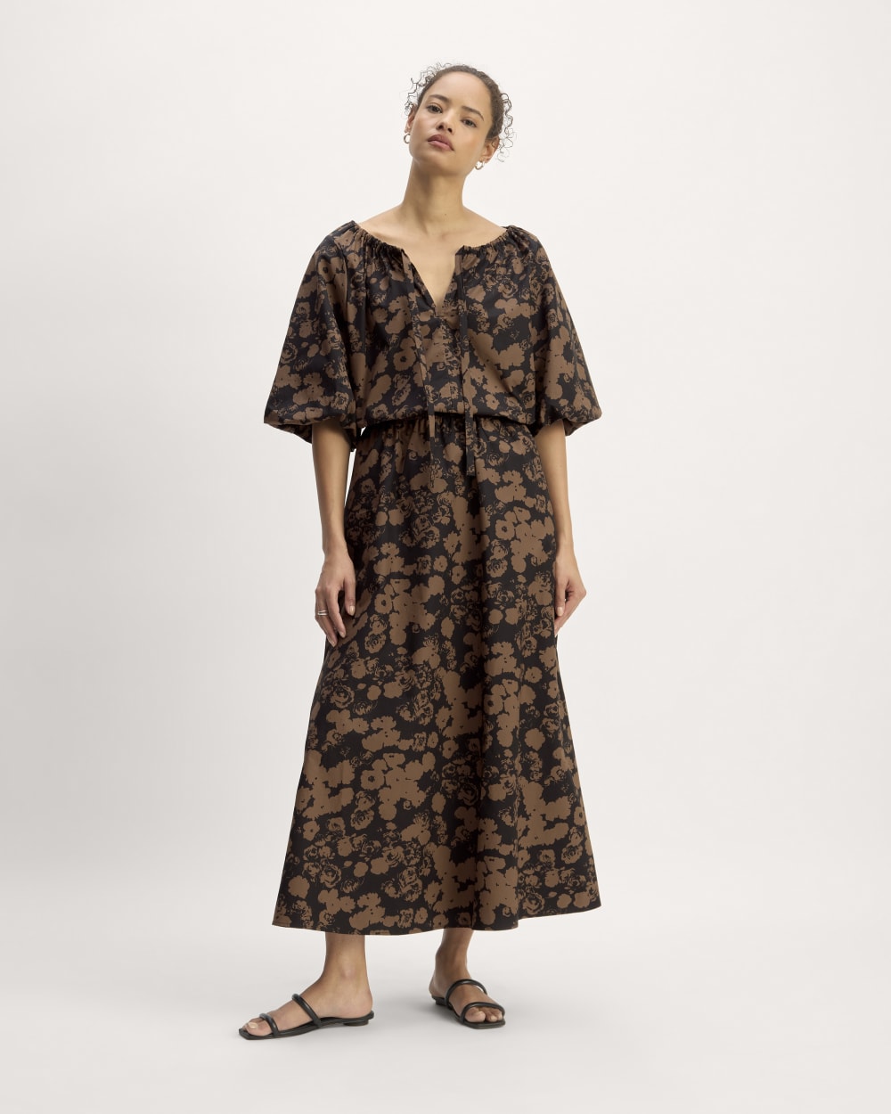 The Supima® Puff-Sleeve Top | Black / Cocoa Floral