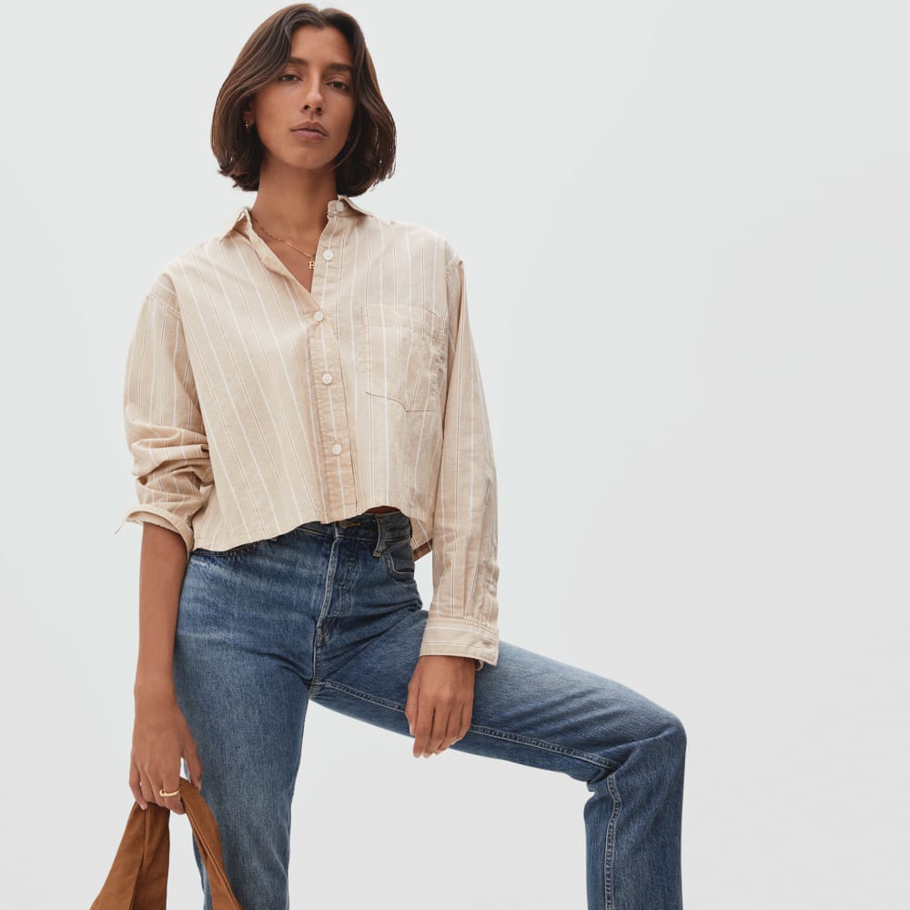 The Way-Short Shirt in Silky Cotton | Golden Brown / White
