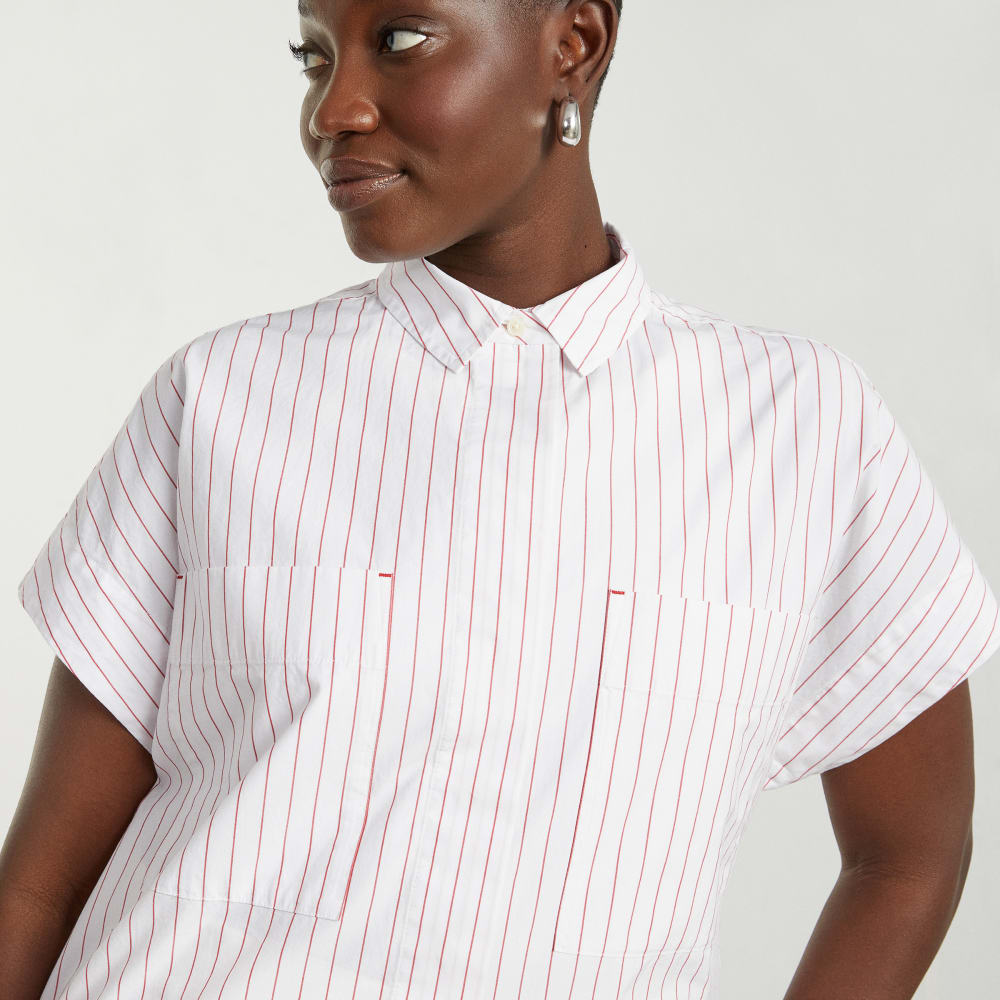 The Short-Sleeve Box Shirt | Red Pinstripe