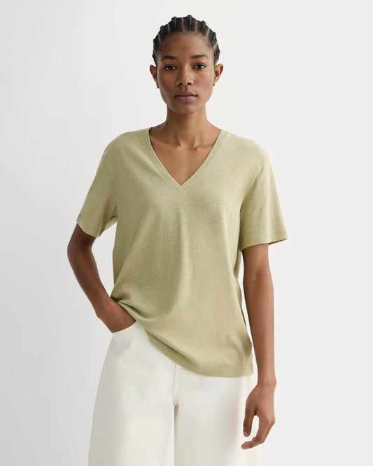 The Slouchy V-Neck Tee in Cotton Linen | Eucalyptus