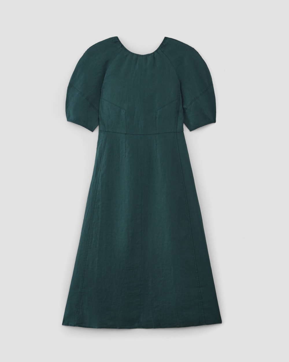 The Linen Short-Sleeve Scoop Midi Dress | Dark Sea