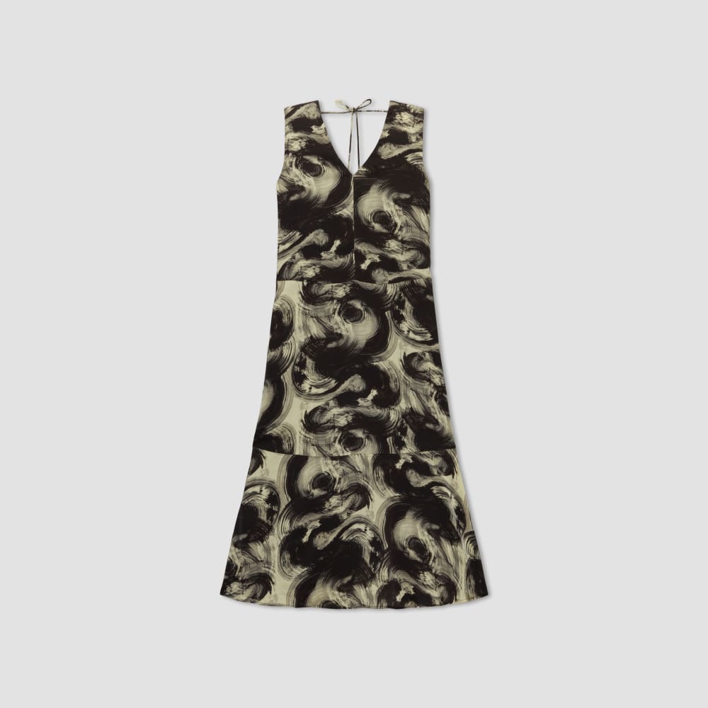 The Satin V-Neck Maxi Dress | Pale Yellow / Black