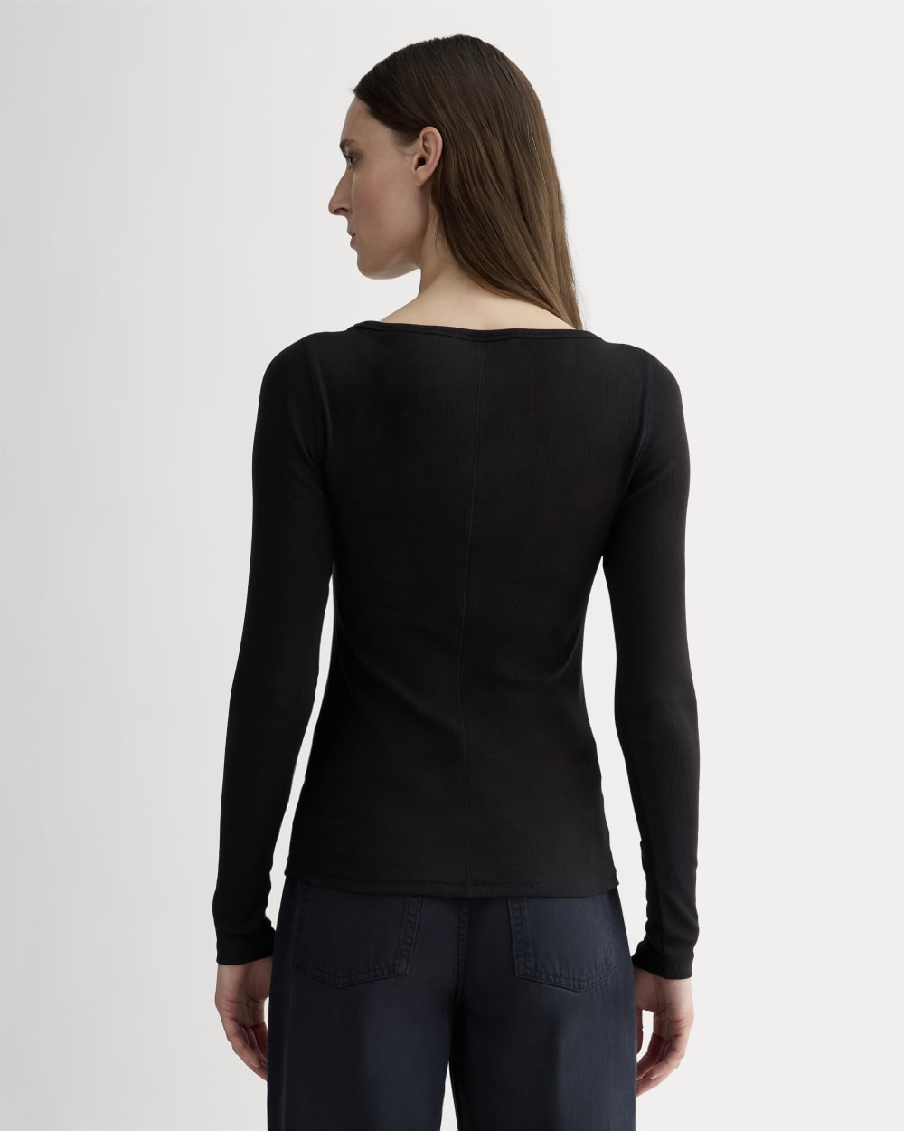 The Luxe Rib Long-Sleeve Scoop-Neck Tee | Black