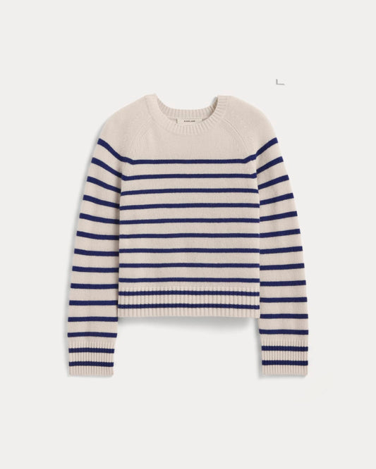 The Boxy Crew in Cashmere | Soft White / Deep Blue