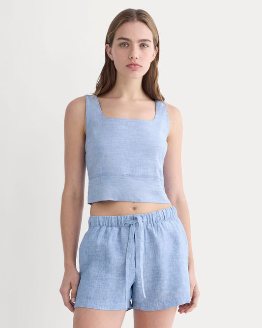 The Square Tank in Stretch Linen | Chambray