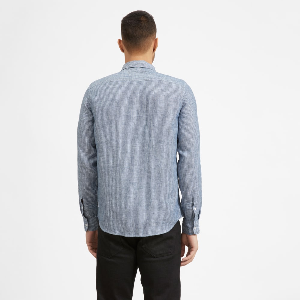 The Classic Shirt in Linen | Blue / White Pinstripe