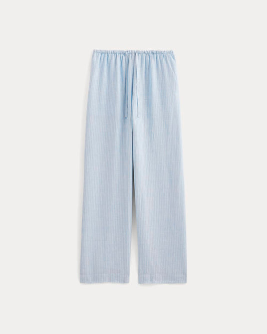 The Drawstring Pant in Linen | Sky Blue / White