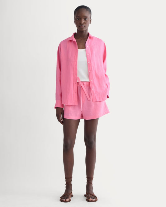 The Drawstring Boxer Short in Linen | Deep Pink