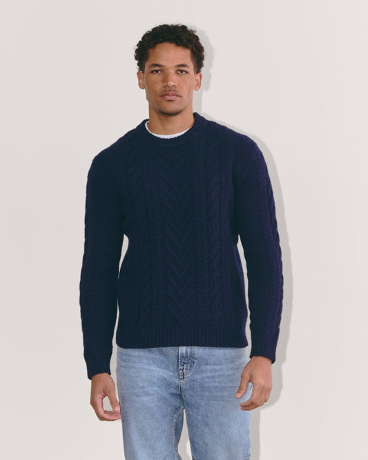 The Felted Merino Cable-Knit Crew | Deep Navy