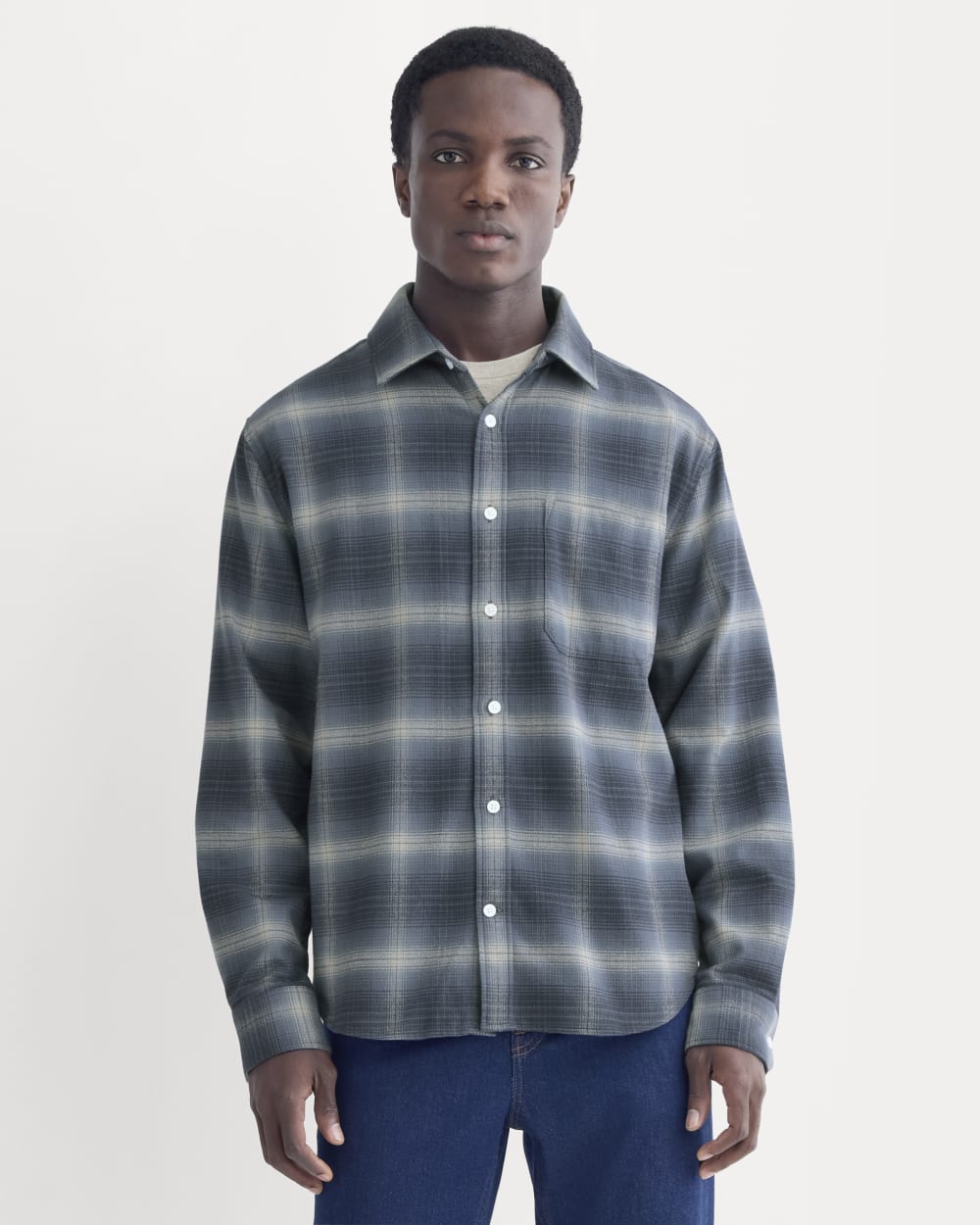 Brushed Flannel Shirt | Blue Ombre Plaid