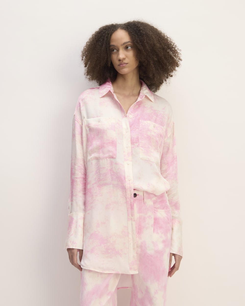 The Everlane x Marques' Almeida Satin Tie-Dye Shirt | Pink Tie-Dye