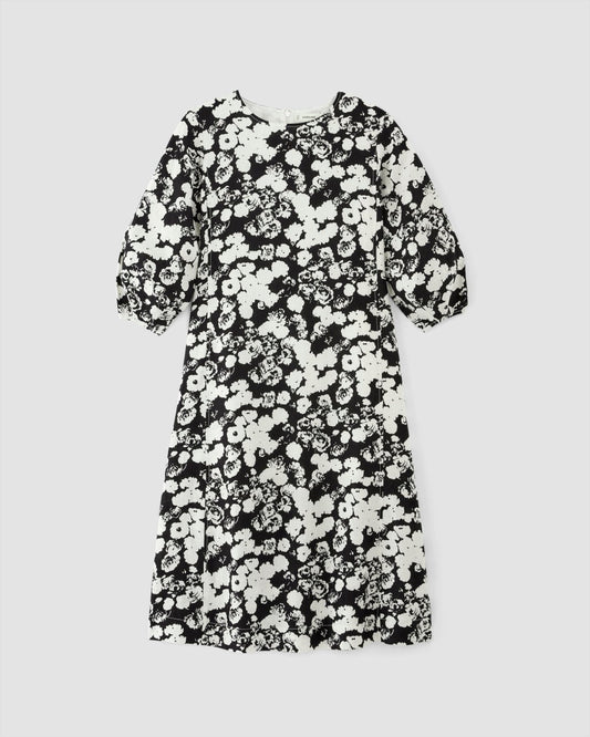 The Linen A-Line Midi Dress | Black / Bone Floral