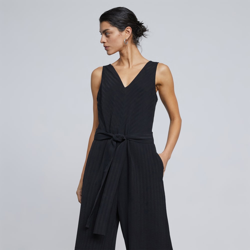 The City Stripe Draped Jumpsuit | Black