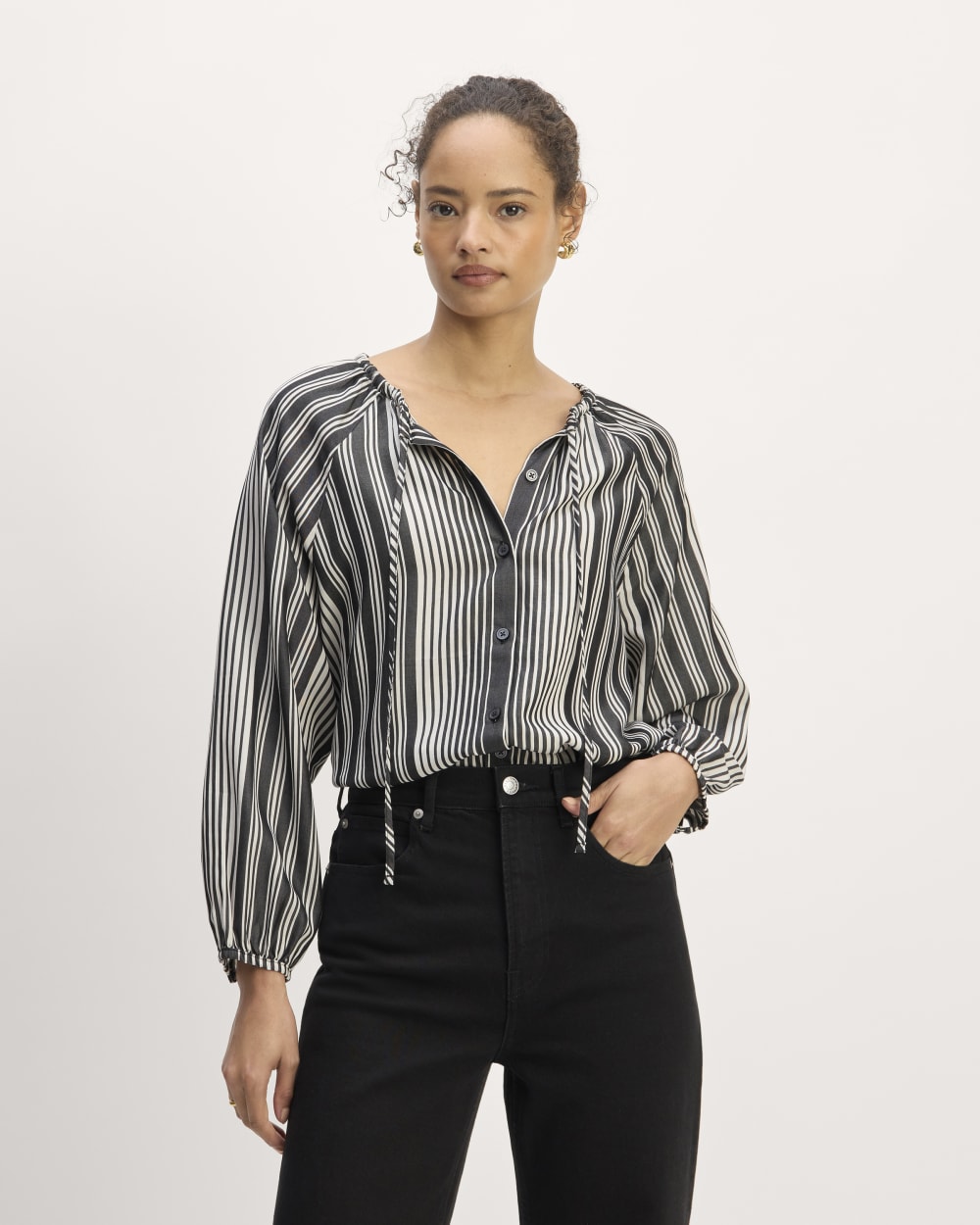 The Gathered Shirt in Butterlite | Black / Bone