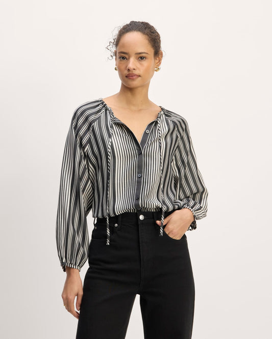 The Gathered Shirt in Butterlite | Black / Bone