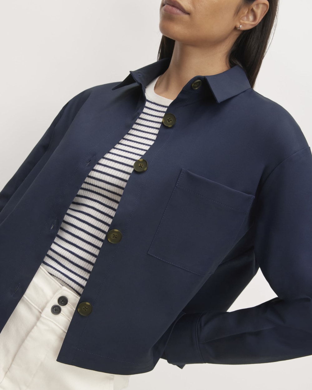 The Structured Cotton Cropped Shirt | Navy