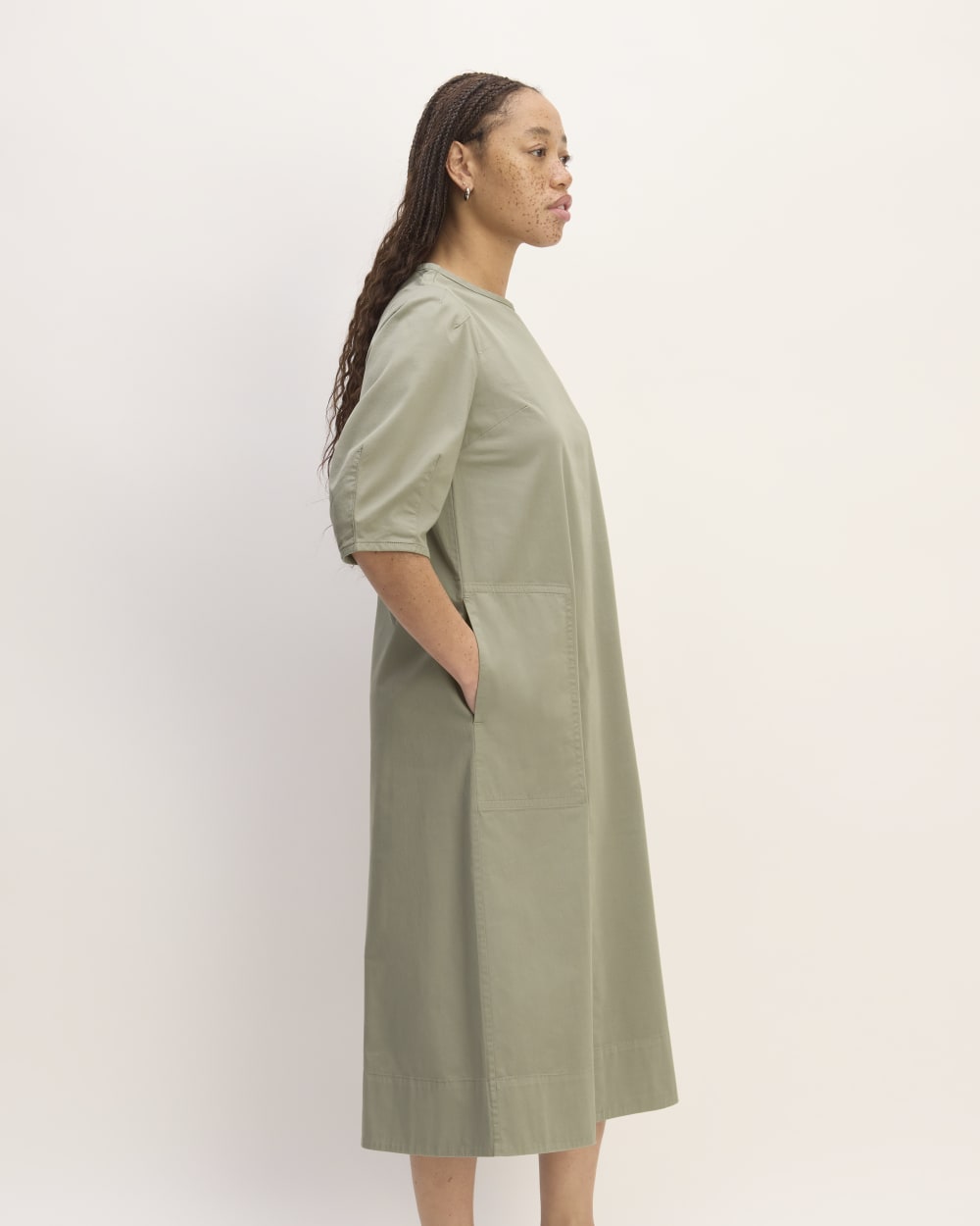 The Short-Sleeve Puff Midi Dress | Sage Green