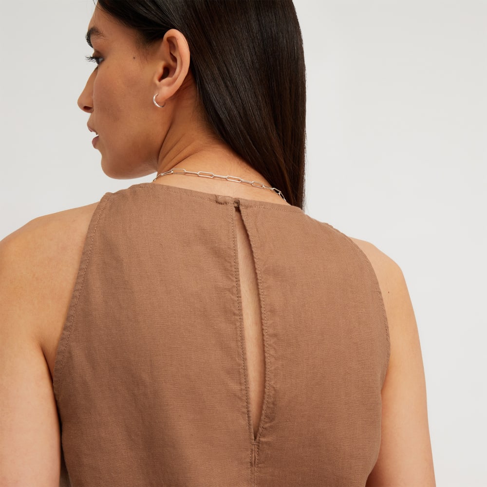 The Linen High-Neck Tank | Carob Brown