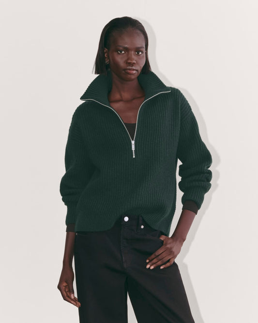 The Half-Zip Sweater in Luxe Merino | Heather Scarab Green