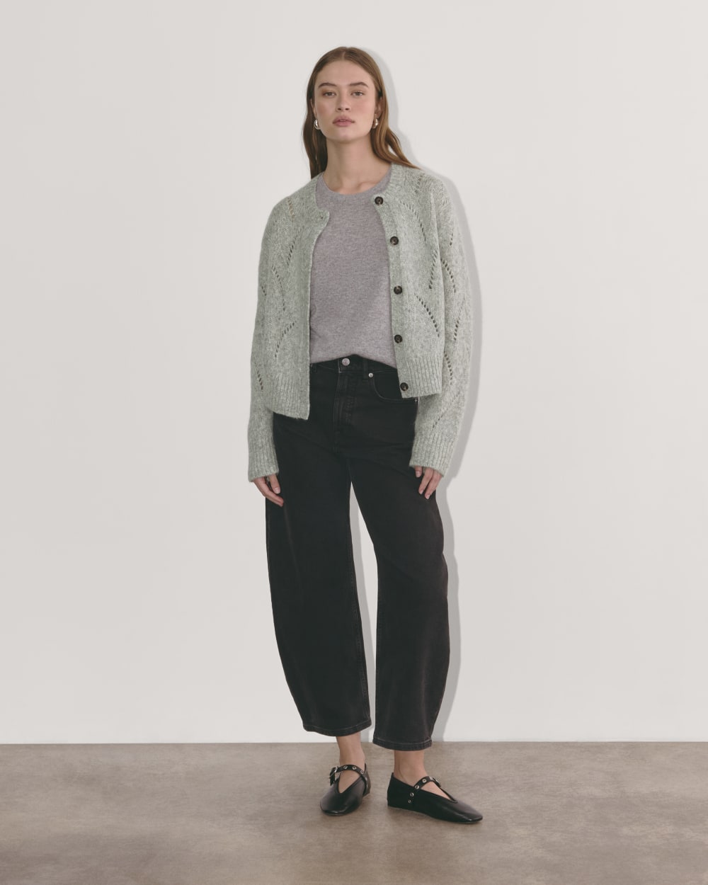 The Pointelle Cardigan in Cloud | Heather Grey