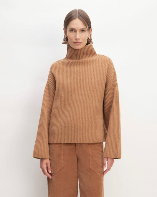 The Felted Merino Funnel-Neck Pullover | Deep Camel