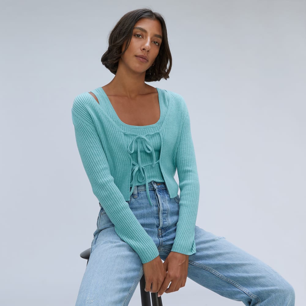 The Cotton-Merino Front-Tie Top | Deep Turquoise