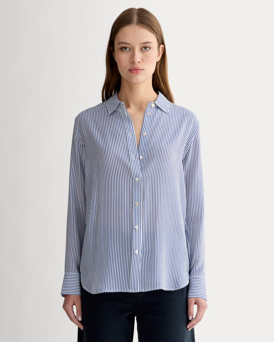 The Must-Have Shirt in Washable Silk | Blue / White