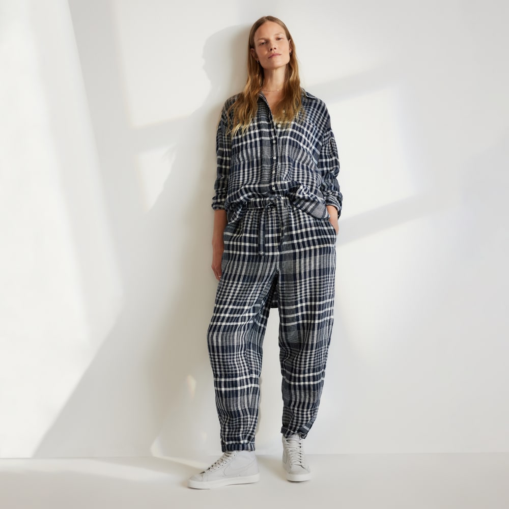 The Way-Long Linen Shirt | Canvas Tan / Navy