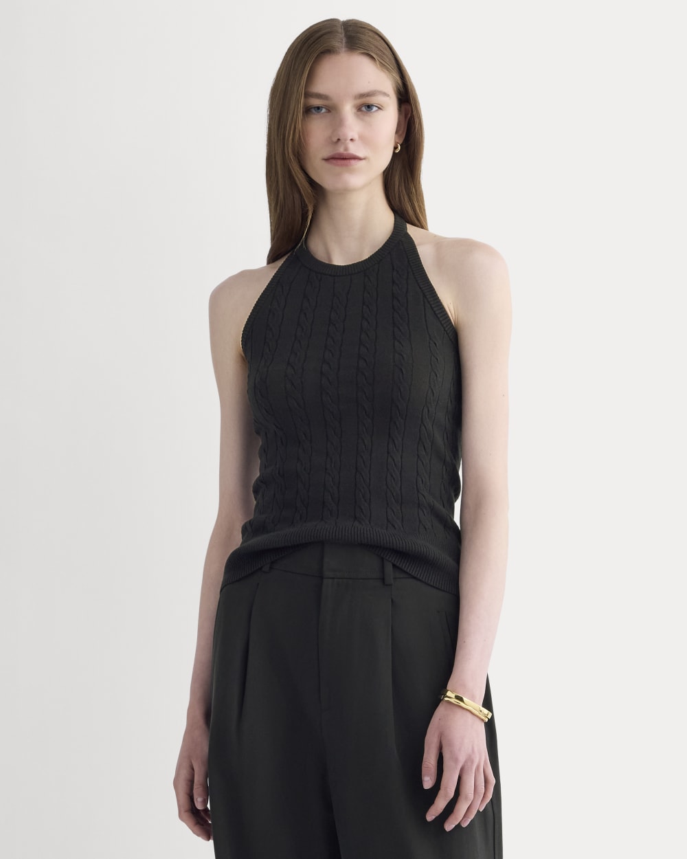 The Cable Halter in Cotton Cashmere | Black