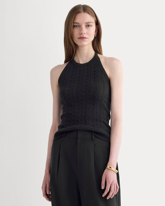 The Cable Halter in Cotton Cashmere | Black