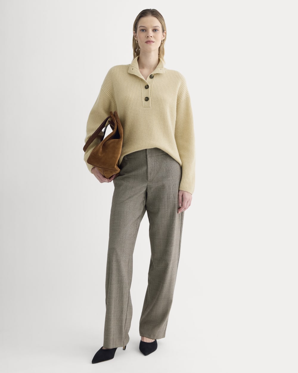 The Cocoon Henley in Wool Cashmere | Heather Light Camel
