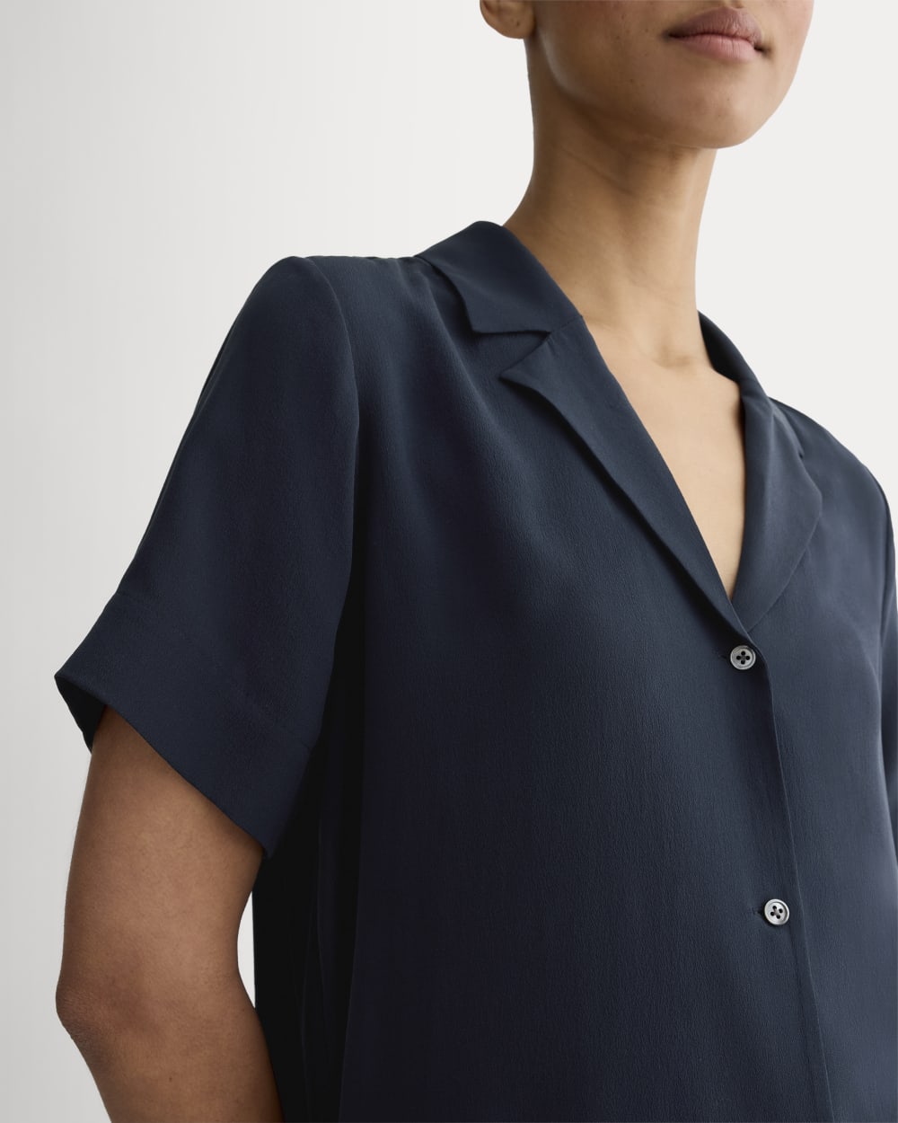 The Notch Shirt in Washable Silk | Navy