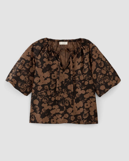 The Supima® Puff-Sleeve Top | Black / Cocoa Floral