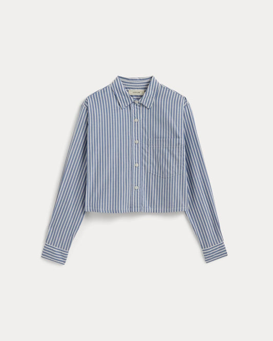 The Way-Short Shirt in Silky Cotton | Bone / Mazarine Blue