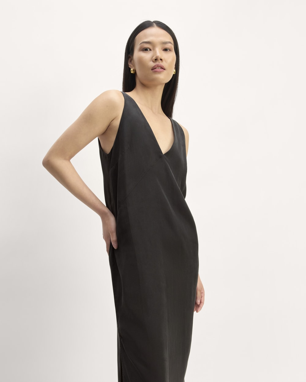 The TENCEL™ Midi Slip Dress | Black