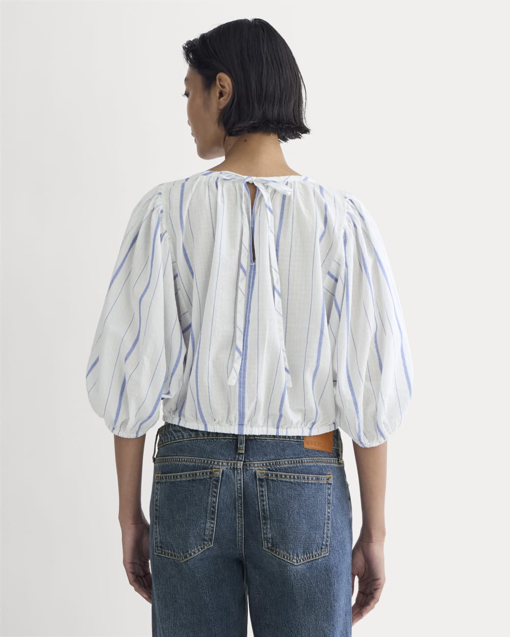 The Gauze Puff-Sleeve Top | Bone / Dutch Blue