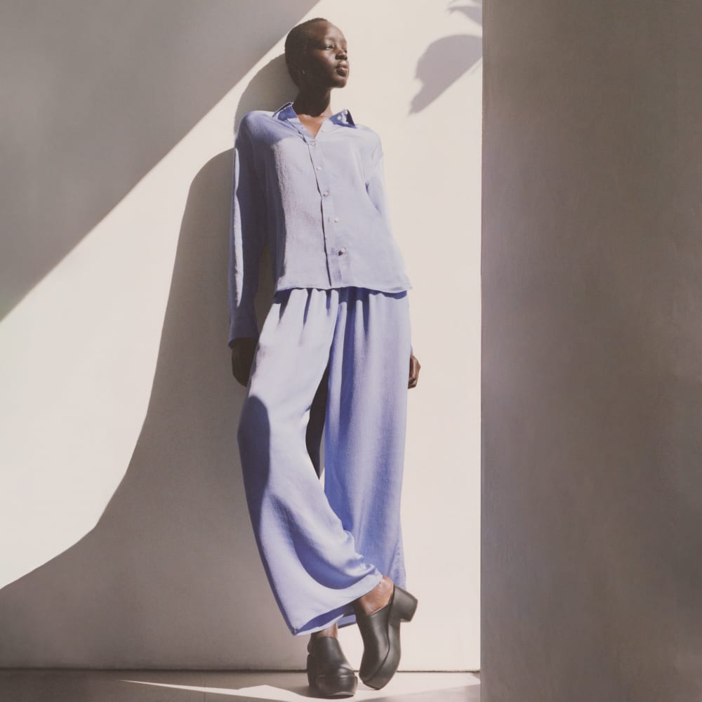 The Satin Pull-On Pant | Cornflower Blue