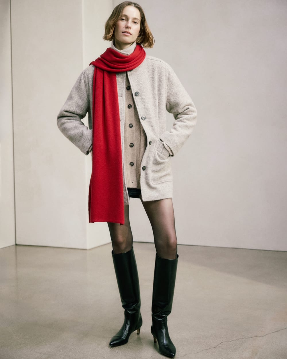 Italian Car Coat | Taupe Herringbone