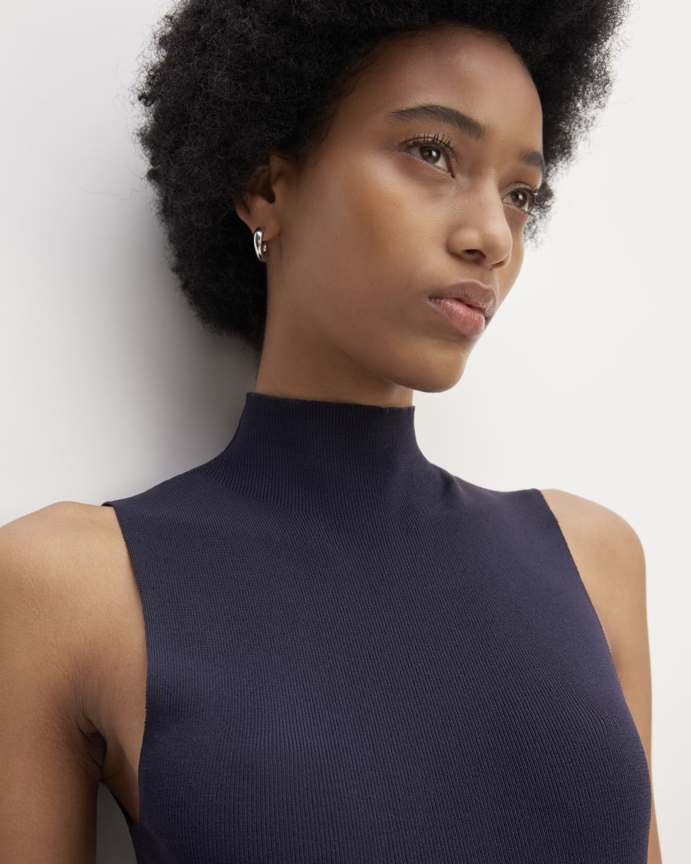 The Viscose Mock Neck Top | Navy