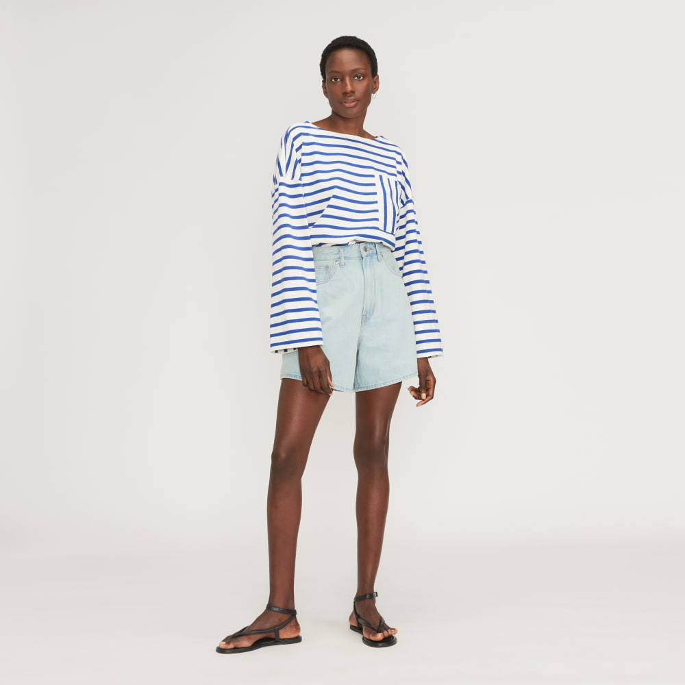 The Premium Weight Oversized Pocket Tee | Canvas Tan / Mazarine Blue