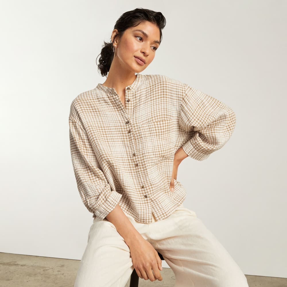 The Linen Billow Blouse | Iced Coffee Grid