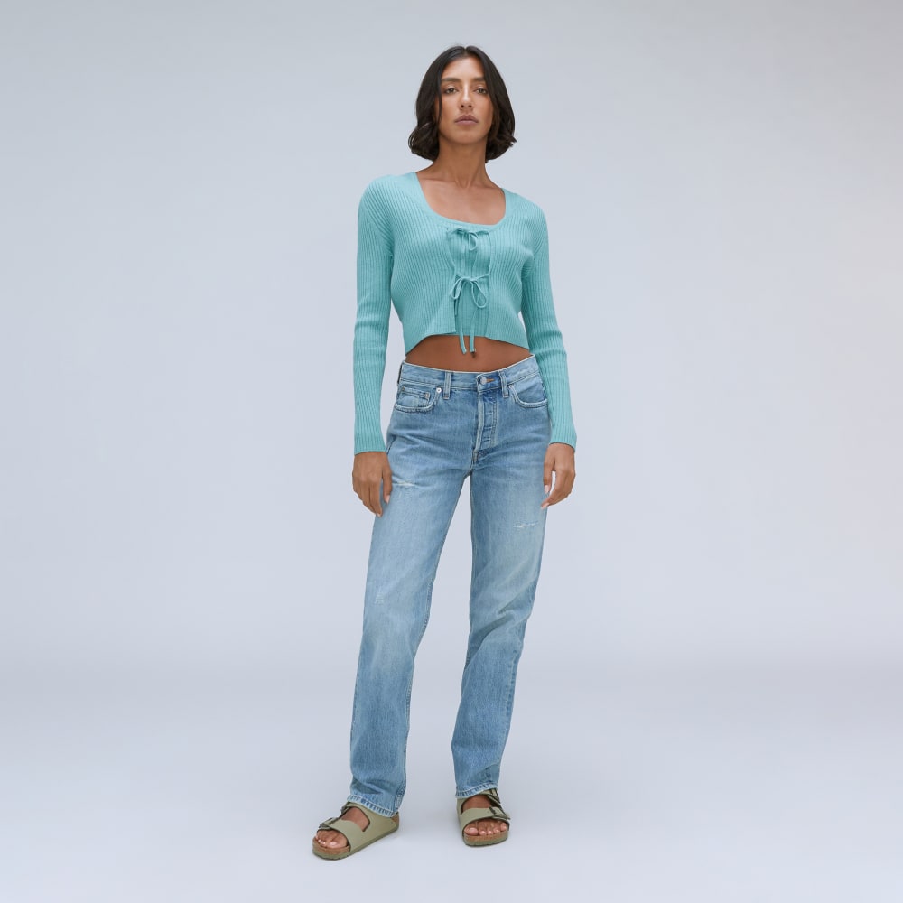 The Cotton-Merino Front-Tie Top | Deep Turquoise
