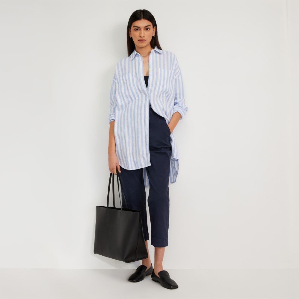 The Way-Long Linen Shirt | Blue / White